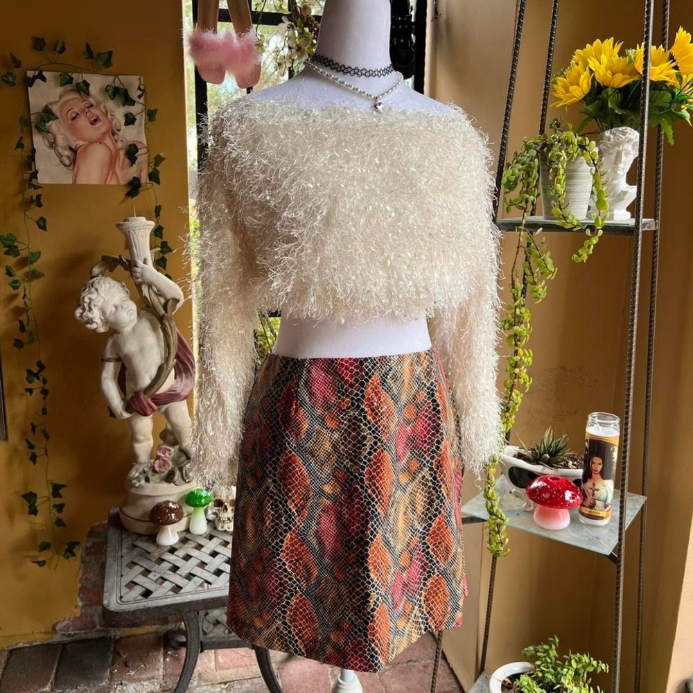 snakeskin mini skirt brown red and orange